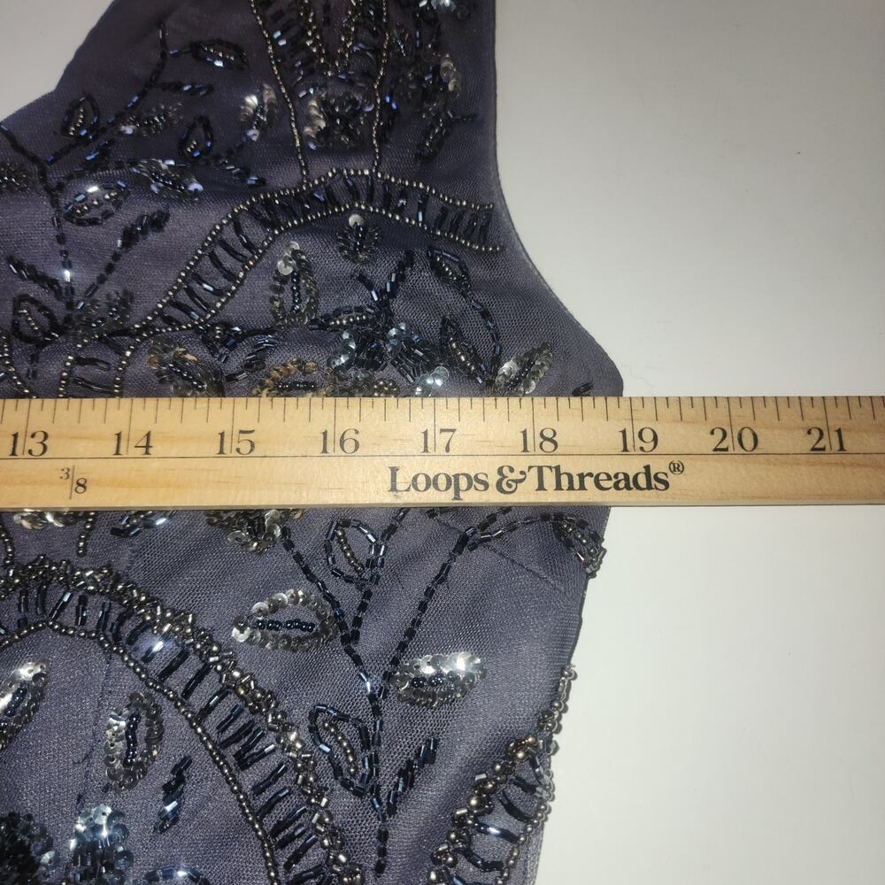 Adrianna Papell Dress Women 12 Beaded Gunmetal Grey Formal Wedding Evening Event - Picture 7 of 10